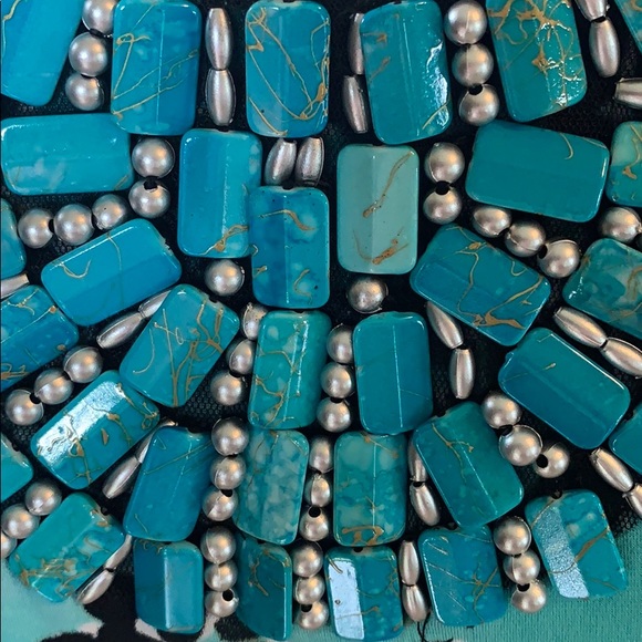 JM Collection Turquoise Embellished Top Medium - Picture 3 of 7